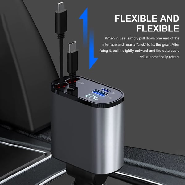 BowLift | VoltEdge Retractable Car Charger – Universal Fast Charger 80 cm