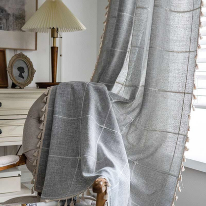 Skanto | Checkered Fringe Semi-Blackout Curtains – Boho Style Drapes