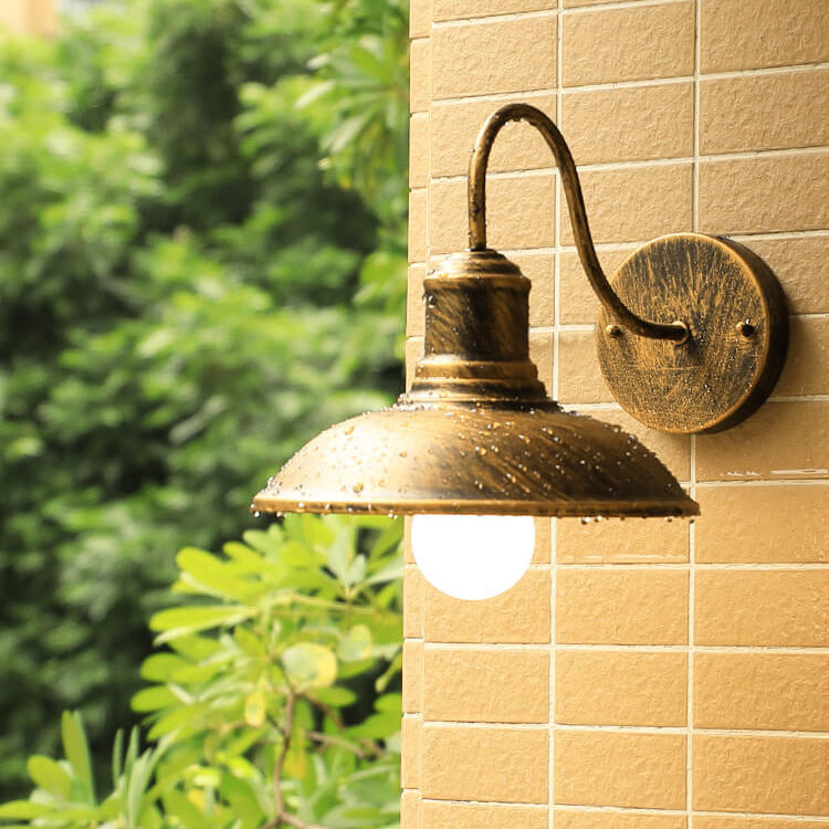 Retro Loft Dome Iron Outdoor Waterproof 1-Light Curved Arm Wall Sconce Lamp | Karnz