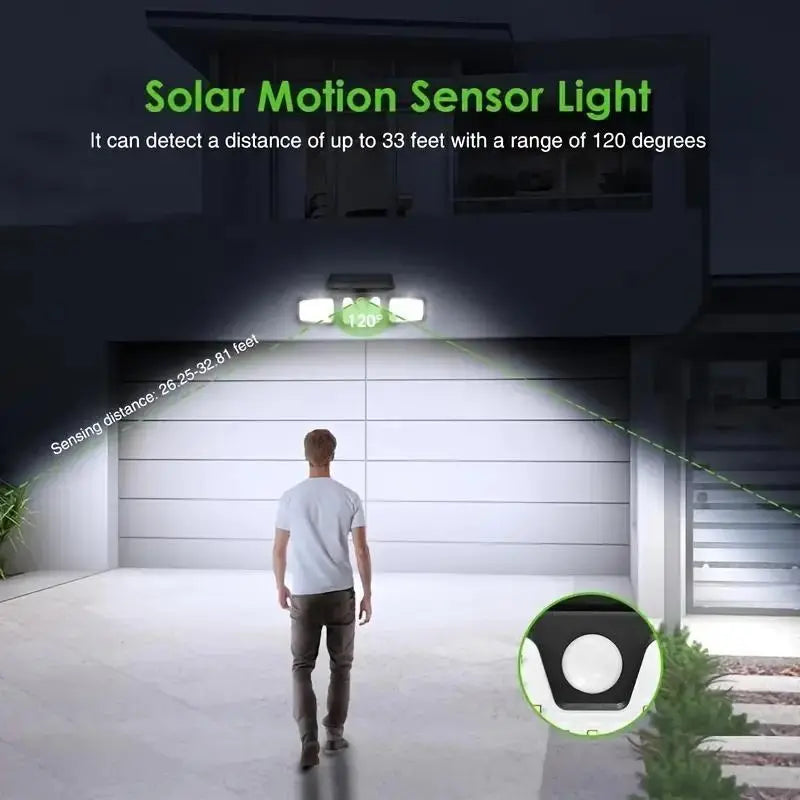 Skanto | Solar LED Floodlight with Motion Sensor – 3-Beam Outdoor Lighting for Garden, Driveway, and Garage