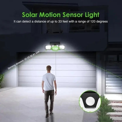 BowLift | Solar LED Floodlight with Motion Sensor – 3-Head Outdoor Security Lighting for Garden, Driveway & Garage