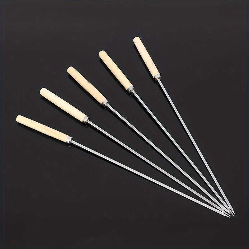 Skanto | 10 Pcs Premium Stainless Steel BBQ Skewers with Wooden Handles – Multifunctional, Durable Grilling Sticks for Outdoor Cooking – Perfect for Summer Parties & Family Gatherings