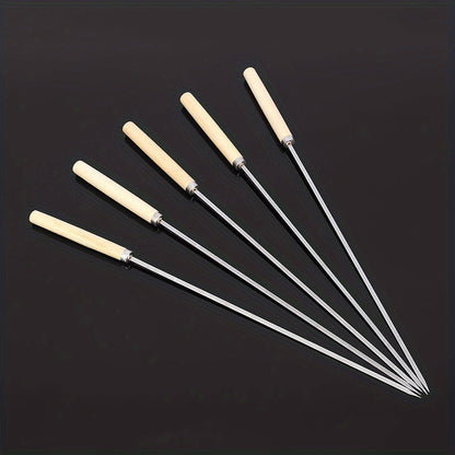 Skanto | 10 Pcs Premium Stainless Steel BBQ Skewers with Wooden Handles – Multifunctional, Durable Grilling Sticks for Outdoor Cooking – Perfect for Summer Parties & Family Gatherings