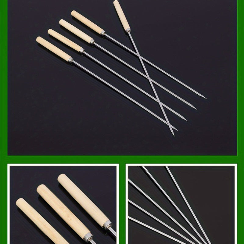 Skanto | 10 Pcs Premium Stainless Steel BBQ Skewers with Wooden Handles – Multifunctional, Durable Grilling Sticks for Outdoor Cooking – Perfect for Summer Parties & Family Gatherings