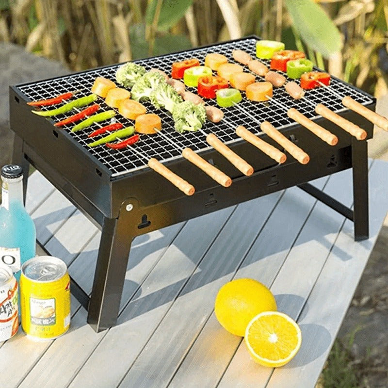 Skanto | 10 Pcs Premium Stainless Steel BBQ Skewers with Wooden Handles – Multifunctional, Durable Grilling Sticks for Outdoor Cooking – Perfect for Summer Parties & Family Gatherings