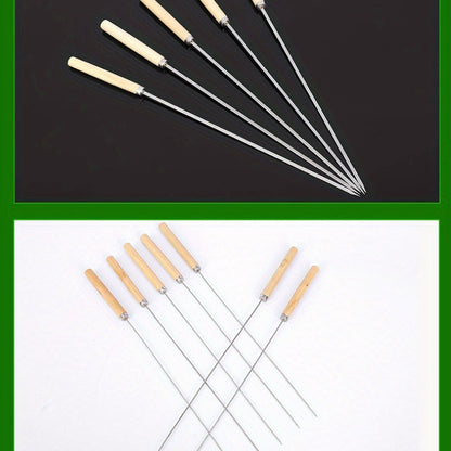 Skanto | 10 Pcs Premium Stainless Steel BBQ Skewers with Wooden Handles – Multifunctional, Durable Grilling Sticks for Outdoor Cooking – Perfect for Summer Parties & Family Gatherings
