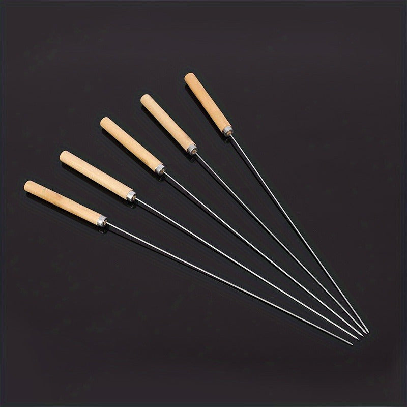 Skanto | 10 Pcs Premium Stainless Steel BBQ Skewers with Wooden Handles – Multifunctional, Durable Grilling Sticks for Outdoor Cooking – Perfect for Summer Parties & Family Gatherings