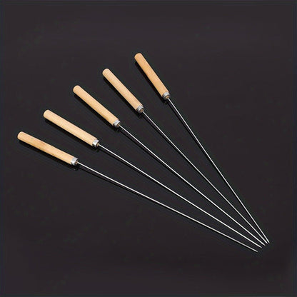 Skanto | 10 Pcs Premium Stainless Steel BBQ Skewers with Wooden Handles – Multifunctional, Durable Grilling Sticks for Outdoor Cooking – Perfect for Summer Parties & Family Gatherings