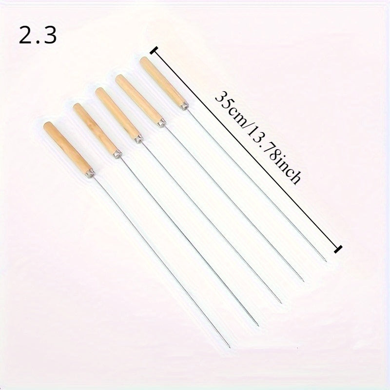 Skanto | 10 Pcs Premium Stainless Steel BBQ Skewers with Wooden Handles – Multifunctional, Durable Grilling Sticks for Outdoor Cooking – Perfect for Summer Parties & Family Gatherings