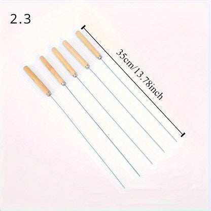 Skanto | 10 Pcs Premium Stainless Steel BBQ Skewers with Wooden Handles – Multifunctional, Durable Grilling Sticks for Outdoor Cooking – Perfect for Summer Parties & Family Gatherings
