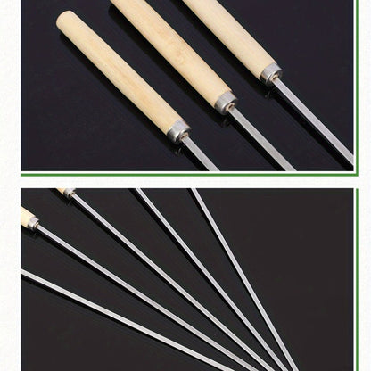 Skanto | 10 Pcs Premium Stainless Steel BBQ Skewers with Wooden Handles – Multifunctional, Durable Grilling Sticks for Outdoor Cooking – Perfect for Summer Parties & Family Gatherings