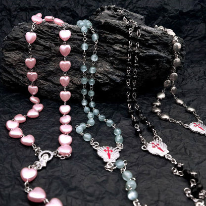 Skanto | Heart-Shaped Cat's Eye Stone Rosary Necklace - Elara