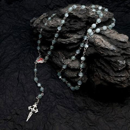 Skanto | Heart-Shaped Cat's Eye Stone Rosary Necklace - Elara