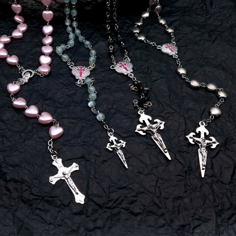 Skanto | Heart-Shaped Cat's Eye Stone Rosary Necklace - Elara