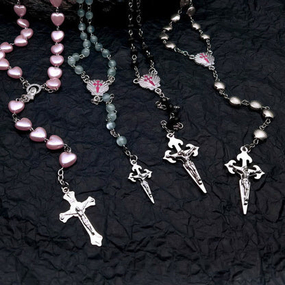 Skanto | Heart-Shaped Cat's Eye Stone Rosary Necklace - Elara