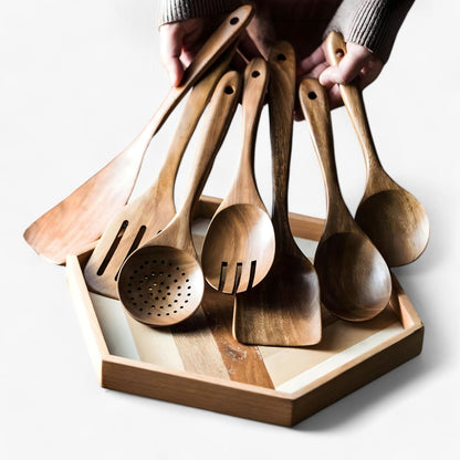 Skanto | Teak Wood Kitchen Utensil Set with Holder
