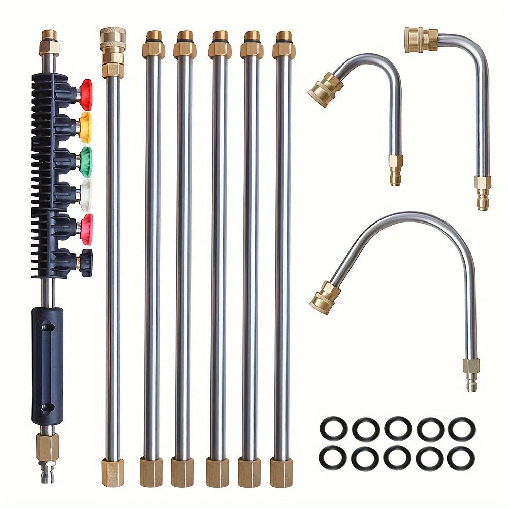 Skanto | 10 Pcs Pressure Washer Extension Wand Kit – 4000 PSI, 1/4 Quick Connect, 6 Nozzle Attachments, Gutter Cleaning Curved Wand 30°, 90°, 120° – Ideal for Roof Drainage, Exterior Walls, and Heavy-Duty Cleaning Tasks
