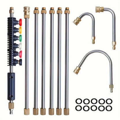 Skanto | 10 Pcs Pressure Washer Extension Wand Kit – 4000 PSI, 1/4 Quick Connect, 6 Nozzle Attachments, Gutter Cleaning Curved Wand 30°, 90°, 120° – Ideal for Roof Drainage, Exterior Walls, and Heavy-Duty Cleaning Tasks