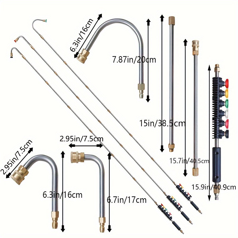 Skanto | 10 Pcs Pressure Washer Extension Wand Kit – 4000 PSI, 1/4 Quick Connect, 6 Nozzle Attachments, Gutter Cleaning Curved Wand 30°, 90°, 120° – Ideal for Roof Drainage, Exterior Walls, and Heavy-Duty Cleaning Tasks