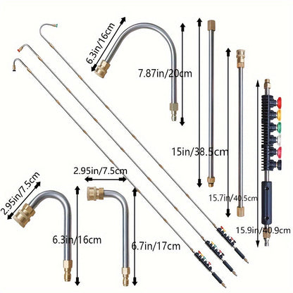 Skanto | 10 Pcs Pressure Washer Extension Wand Kit – 4000 PSI, 1/4 Quick Connect, 6 Nozzle Attachments, Gutter Cleaning Curved Wand 30°, 90°, 120° – Ideal for Roof Drainage, Exterior Walls, and Heavy-Duty Cleaning Tasks