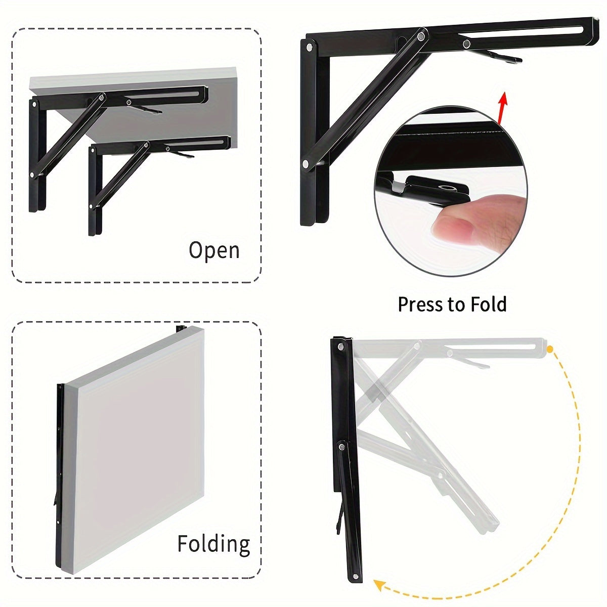 Skanto | Buy 1 Get 1 Free - Heavy Duty Folding Shelf Brackets (2-Pack) | Stable, Rust-Resistant, Space-Saving Wall Mounts for Tables, Benches & Shelves