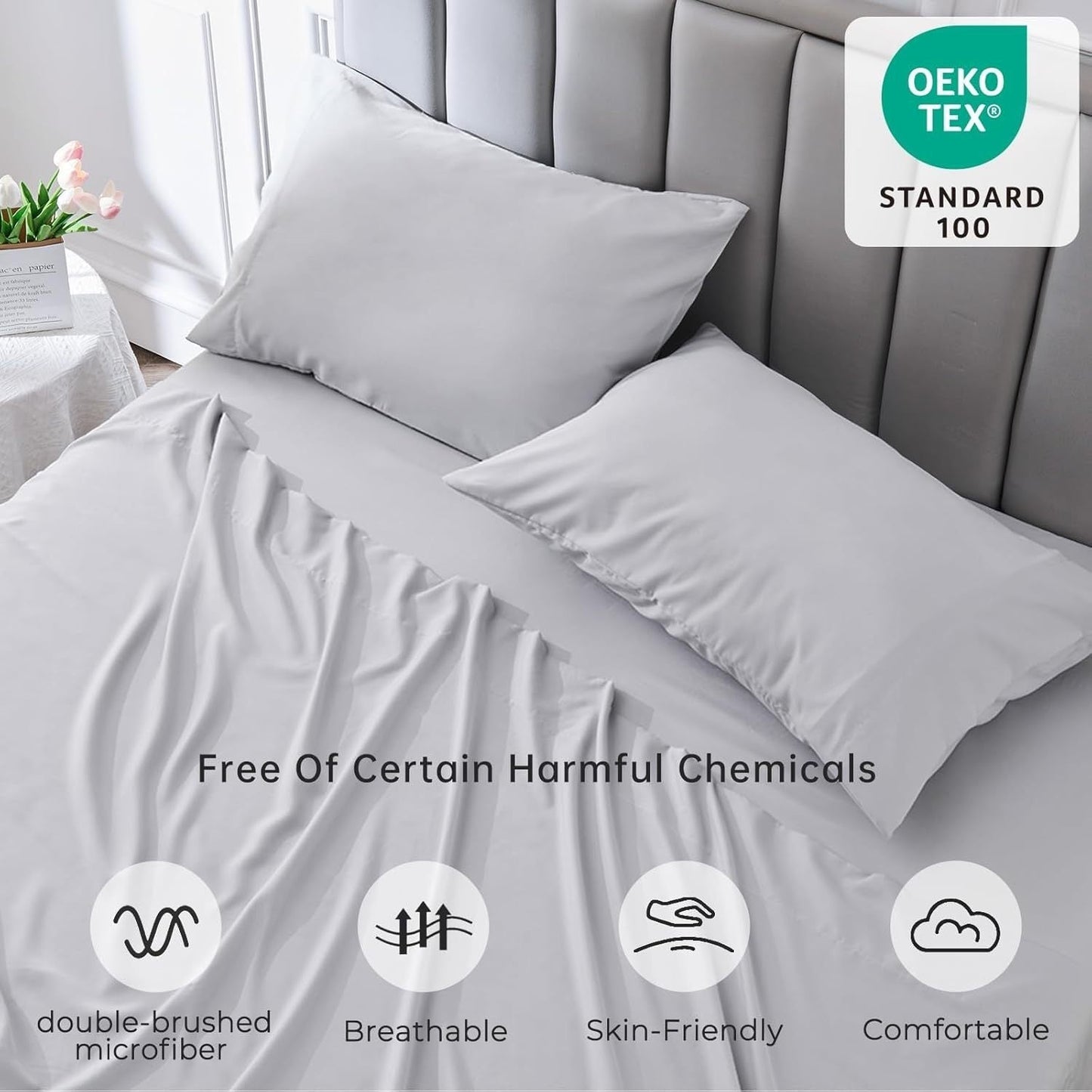4-piece soft cooling bed sheets for Queen-Size: 14" deep pockets, Luxury Hotel Quality, shrink and fade resistant, easy-care sheet set | Karnz