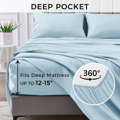 4-piece soft cooling bed sheets for Queen-Size: 14" deep pockets, Luxury Hotel Quality, shrink and fade resistant, easy-care sheet set | Karnz