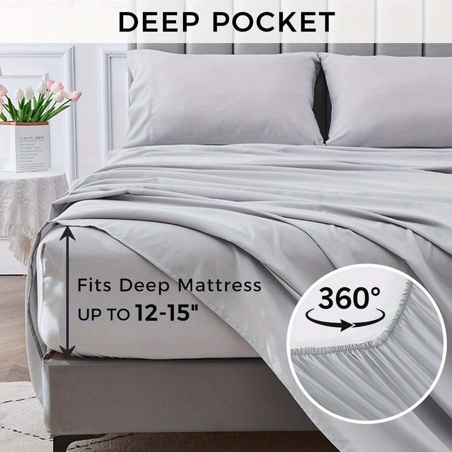 4-Piece Soft Cooling Queen Size Sheets: 14" Deep Pocket, Luxury Hotel-Grade, Shrinkage and Fade Resistant, Easy Care Bed Sheet Set | Kalsten