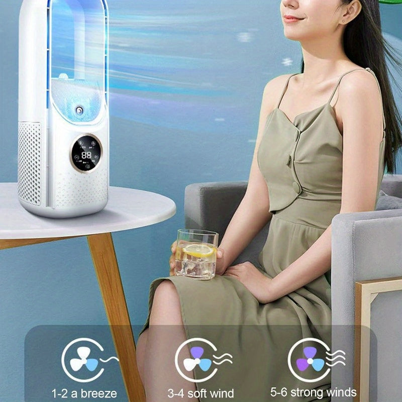 Portable bladeless fan with night light – 6-speed humidifier and purifier, quiet USB desk cooler for bedrooms and rooms | Brehn