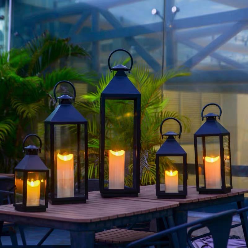 Multi-Size Metal and Glass Lantern Collection Acalora