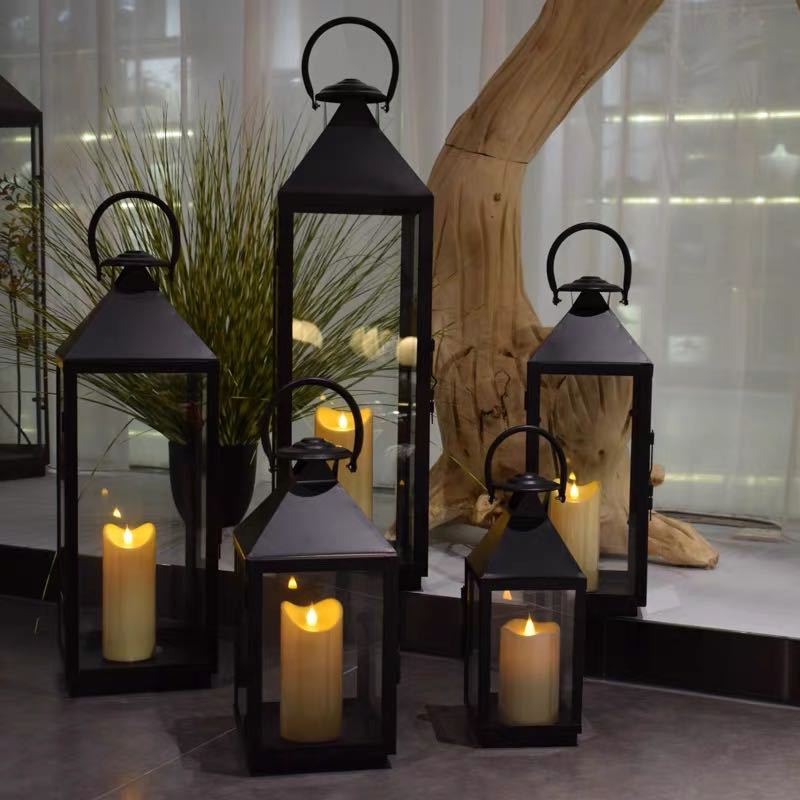 Multi-Size Metal and Glass Lantern Collection Acalora