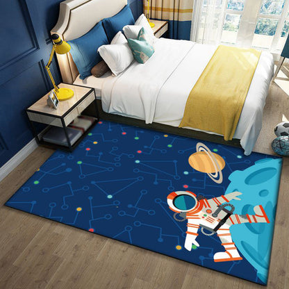 BowLift | Stylish Outer Space Pattern Rug Blue and Black Children's Rug Polyester Washable Pet-Friendly Non-Slip Rug for the Children's Room