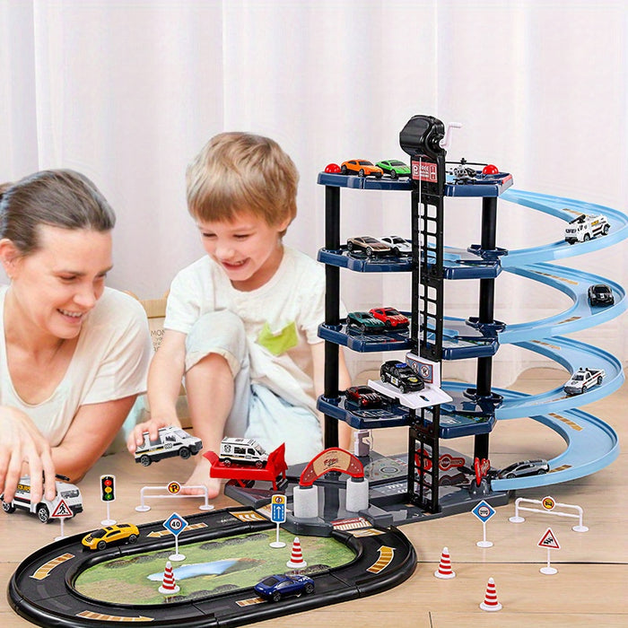 Skanto | FirePark Garage Playset – Multi-Level Fire Station with Fire Trucks and Traffic Signs for Adventurous Kids