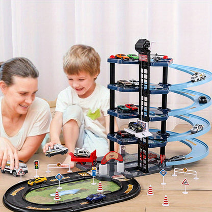 Skanto | FirePark Garage Playset – Multi-Level Fire Station with Fire Trucks and Traffic Signs for Adventurous Kids