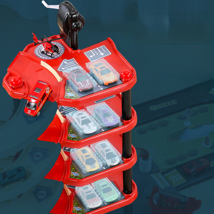 Skanto | FirePark Garage Playset – Multi-Level Fire Station with Fire Trucks and Traffic Signs for Adventurous Kids