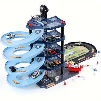 Skanto | FirePark Garage Playset – Multi-Level Fire Station with Fire Trucks and Traffic Signs for Adventurous Kids