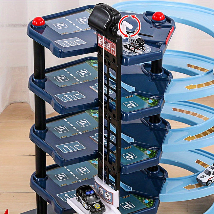 Skanto | FirePark Garage Playset – Multi-Level Fire Station with Fire Trucks and Traffic Signs for Adventurous Kids