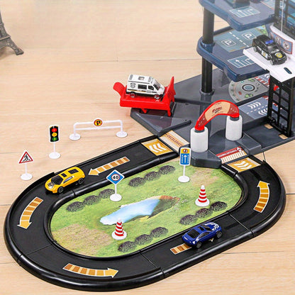 Skanto | FirePark Garage Playset – Multi-Level Fire Station with Fire Trucks and Traffic Signs for Adventurous Kids