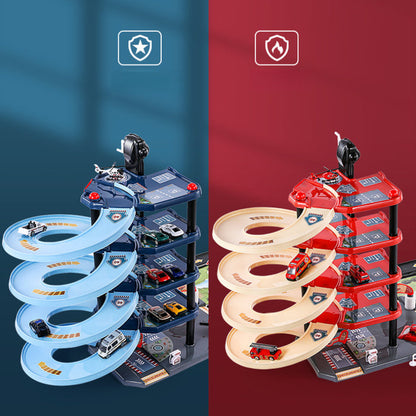 Skanto | FirePark Garage Playset – Multi-Level Fire Station with Fire Trucks and Traffic Signs for Adventurous Kids