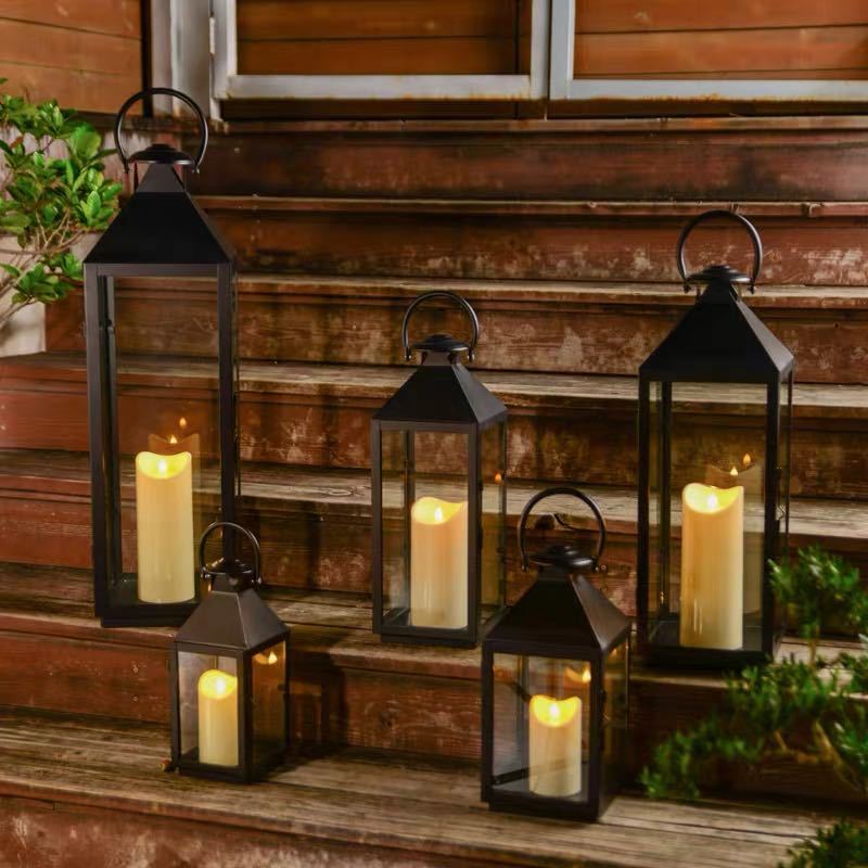 Multi-Size Metal and Glass Lantern Collection Acalora