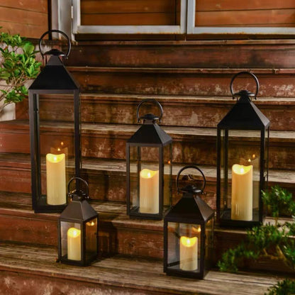 Multi-Size Metal and Glass Lantern Collection Acalora