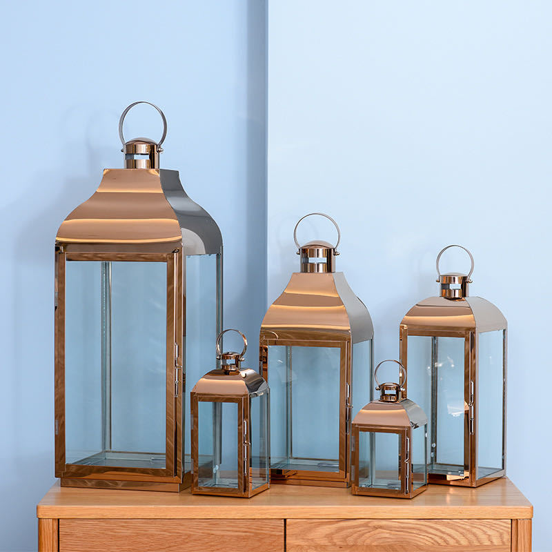 Glass-Paneled Metal Lantern Trio with Carry Rings Acalora