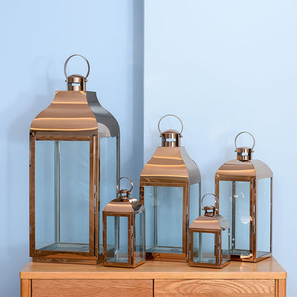 Glass-Paneled Metal Lantern Trio with Carry Rings Acalora
