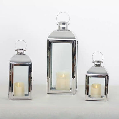 Glass-Paneled Metal Lantern Trio with Carry Rings Acalora