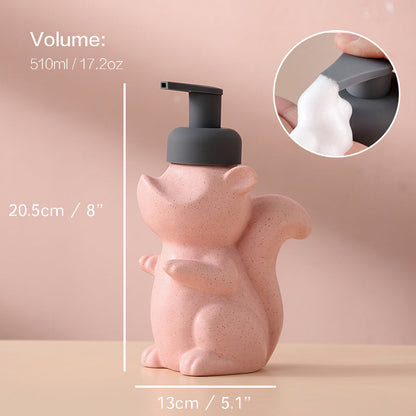 Skanto | Ceramic Soap Dispenser, Squirrel Foam Pump Bathroom Bottle, Animal Design, Refillable Reusable Lotion Pump for Bath Kitchen, 510ml/17.2oz