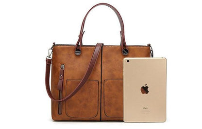 Cera - Double Front Pocket Vintage Tote Handbag | Bowlift