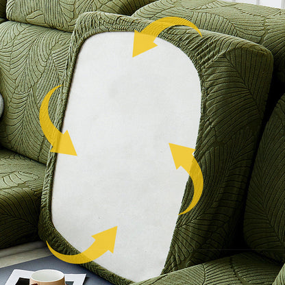 Skanto | Modern Leaf Jacquard Waterproof Anti-Scratch Stretch Full Cover Sofa Cover
