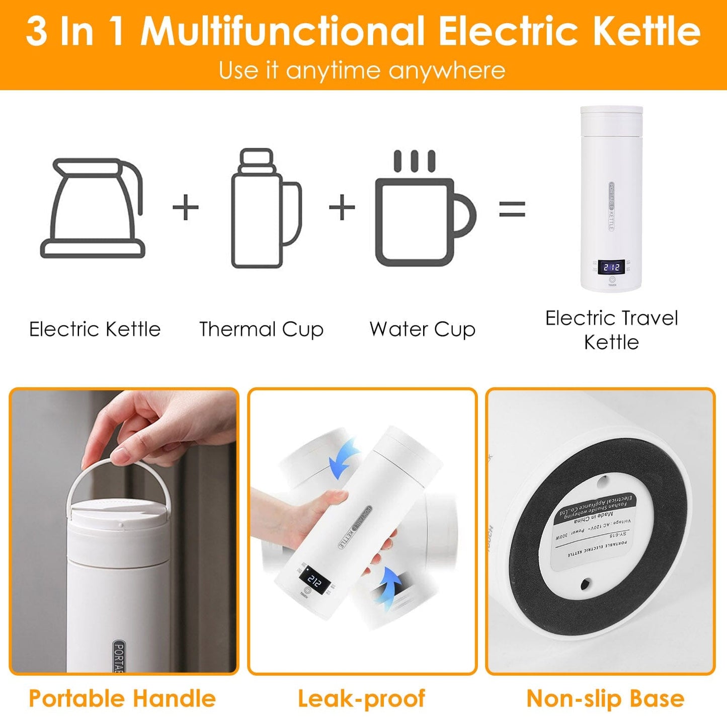 Skanto | 17Oz Stainless Steel Travel Electric Kettle with 4 Temperature Settings