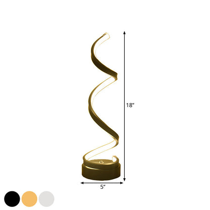 BowLift | Spiral Ribbon Metal Table Lamp Simplicity Black/White/Gold LED Work Lighting with Round Base in Warm/White Light