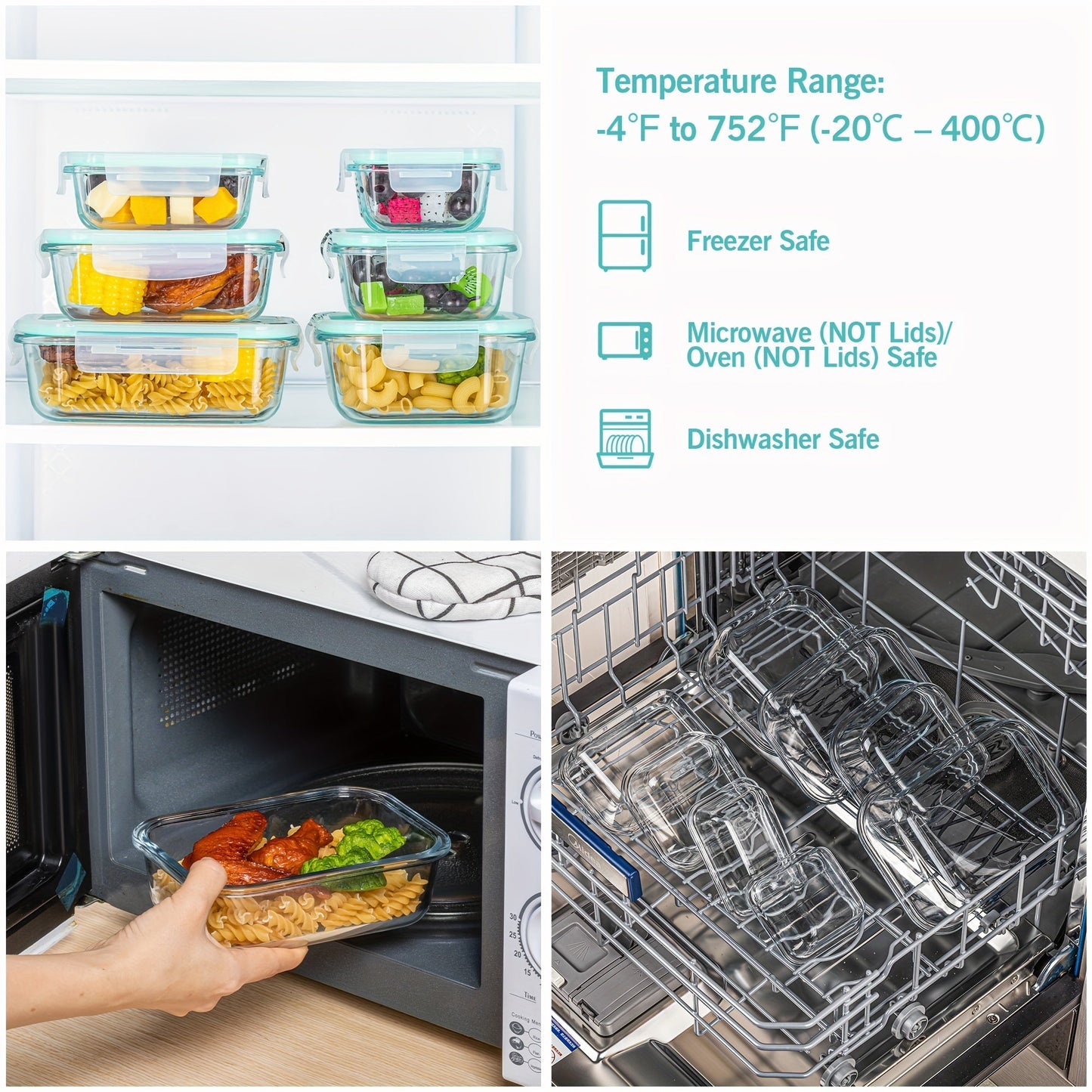 Skanto | 8-Pack Glass Food Storage Containers – Airtight Meal Prep Bento Boxes with Leakproof Locking Lids, Microwave, Oven, Freezer & Dishwasher Safe, BPA-Free